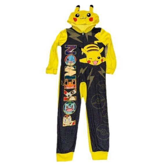 Pokemon Pikachu Hooded Onesie Fleece Pajamas Kids 8 Flame Resistant Halloween - Picture 1 of 4